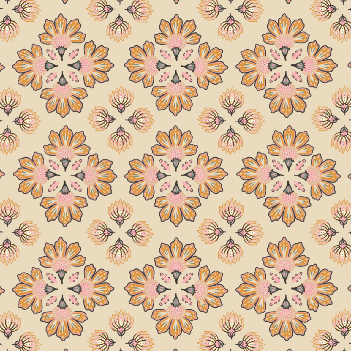 Organic Fabric  - Paisley Garden Kaleidoskop Beige