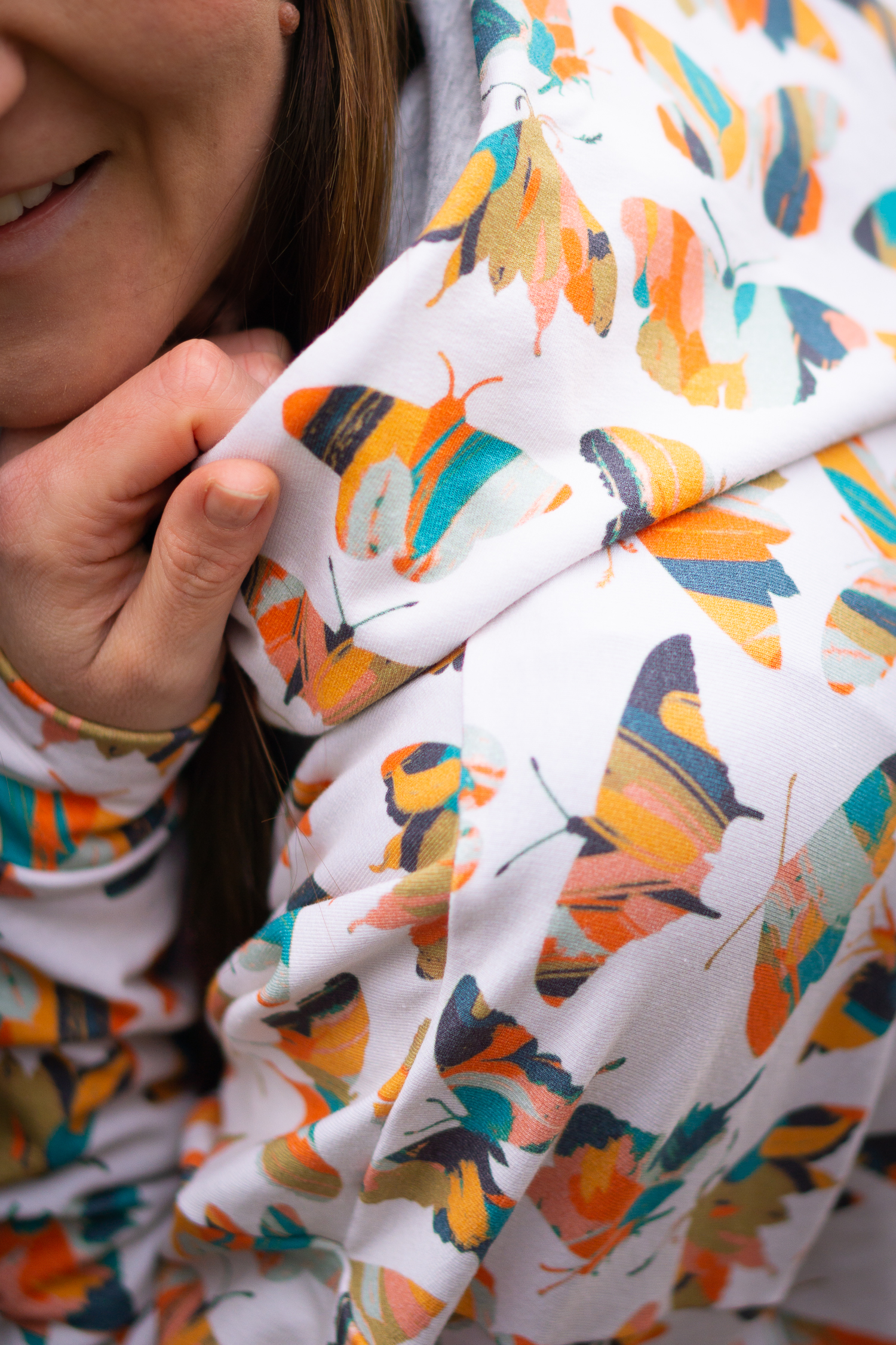 Bio Canvas Stoff  - Colorful Butterflies - Annick, bunt, Tiere, 100% Bio-Baumwolle