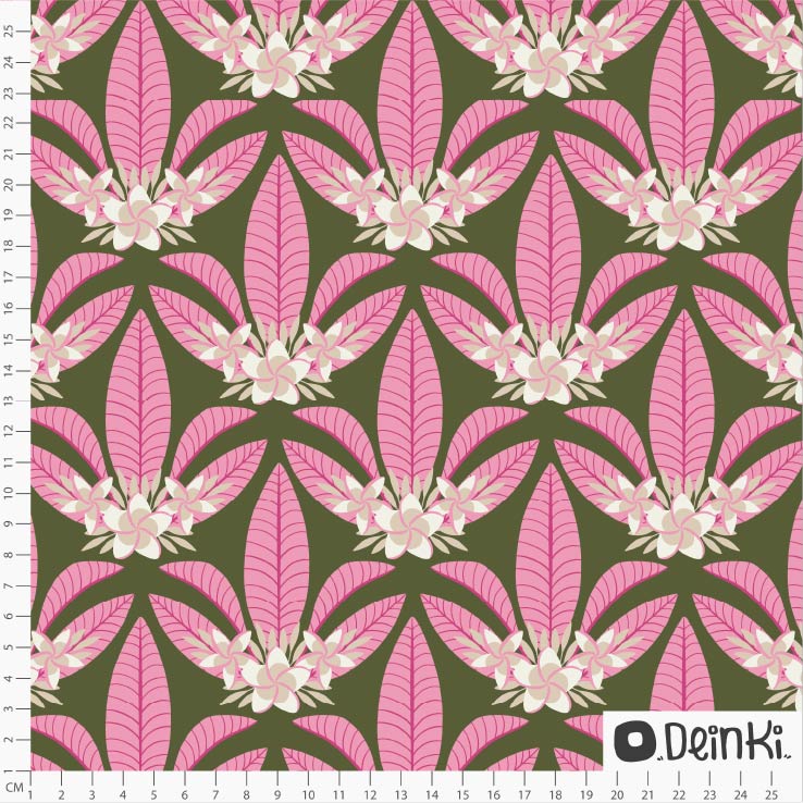 Bio Stoff  - Palmen und Blumen Grün Pink - Deinki, grün, Blätter, Bäume