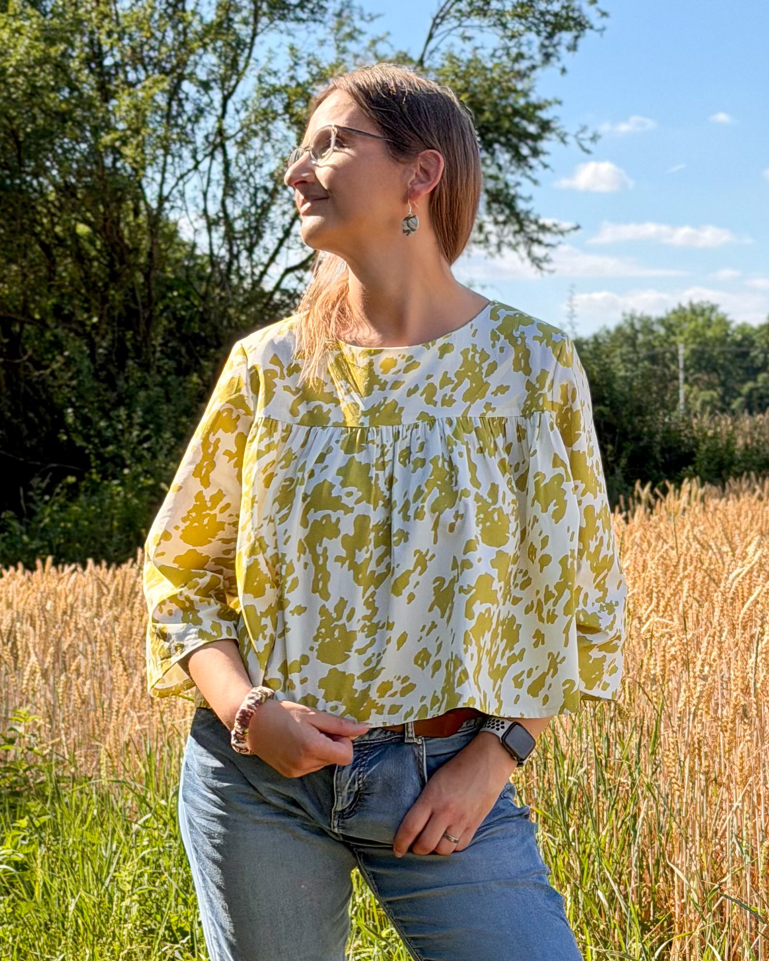 Bio Stoff  - Sommergold Kuhfell grün