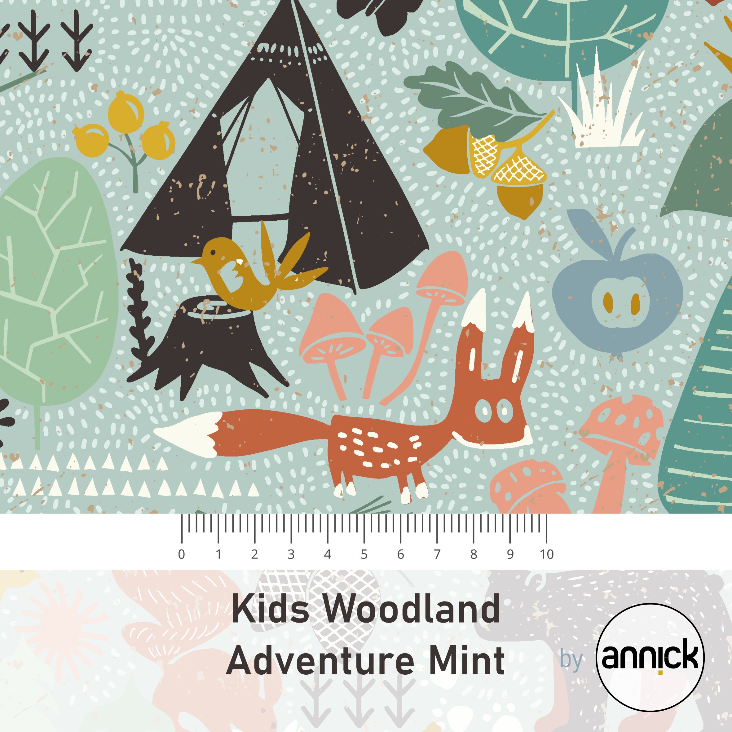 Bio Canvas Stoff - Kids Woodland Adventure - Annick, Tiere, Natur, Wald, mint, 100% Bio-Baumwolle Bio Canvas Stoff - Kids Woodland Adventure - Annick, Tiere, Natur, Wald, mint, 100% Bio-Baumwolle