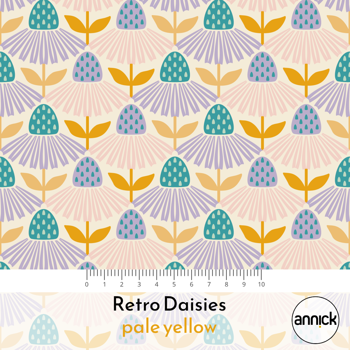 Bio Stoff  -  Retro Daisies Pale Yellow  - Annick, Floral & Blumen, gelb