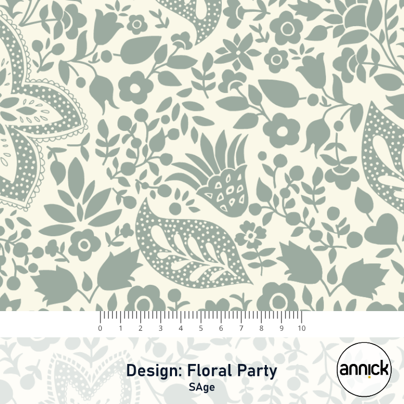 Bio Stoff  - Floral Party Sage - Annick, creme, Floral & Blumen
