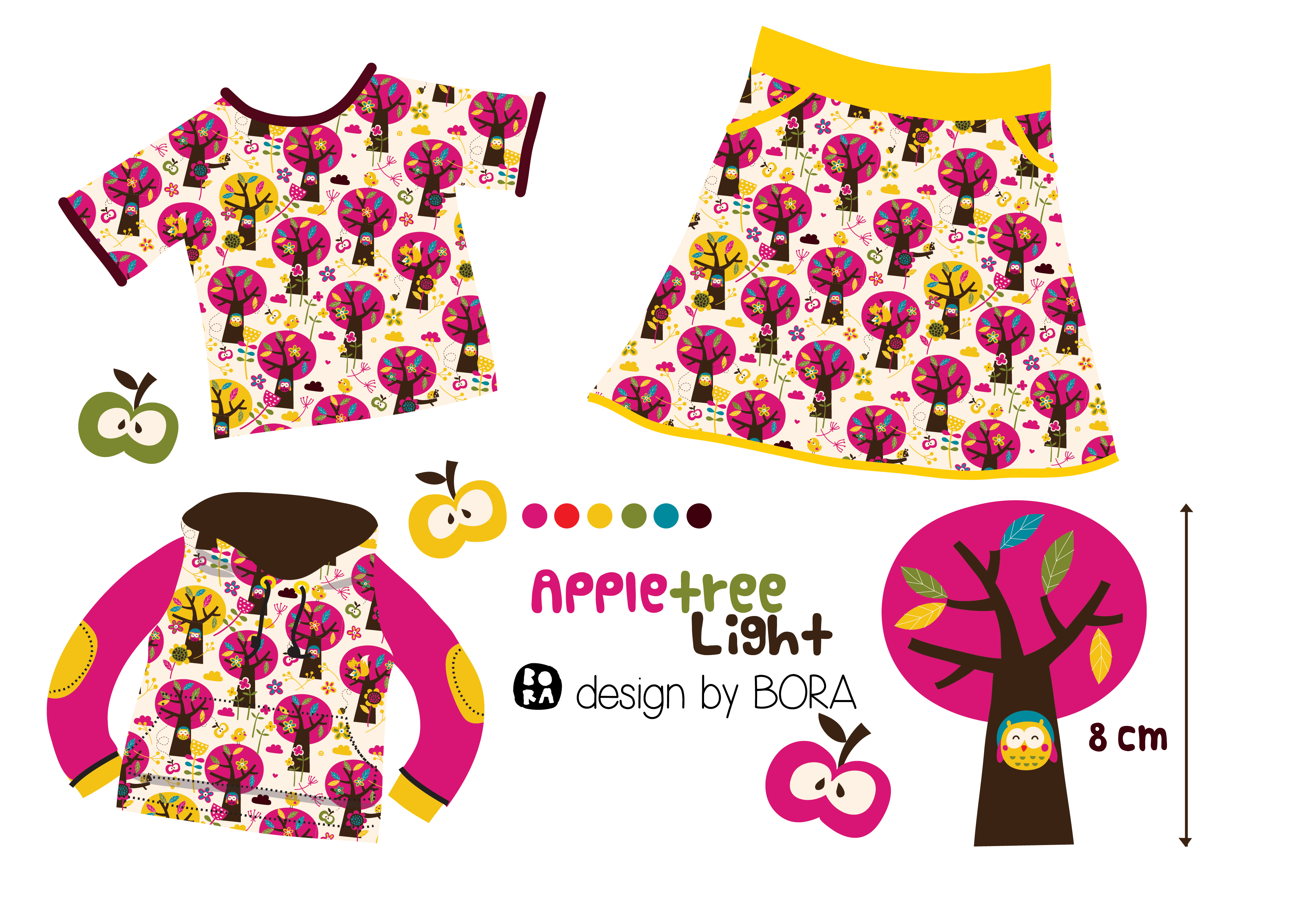 Bio Webware Stoff  -  Appletree Light  - Bora, Bäume & Palmen, Tiere, creme, 100% Bio-Baumwolle