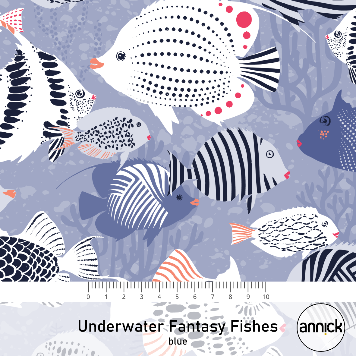 Bio Summersweat Stoff  - Underwater Fantasy Fishes mint - Annick, mint, Tiere, Maritim Breite 150 cm