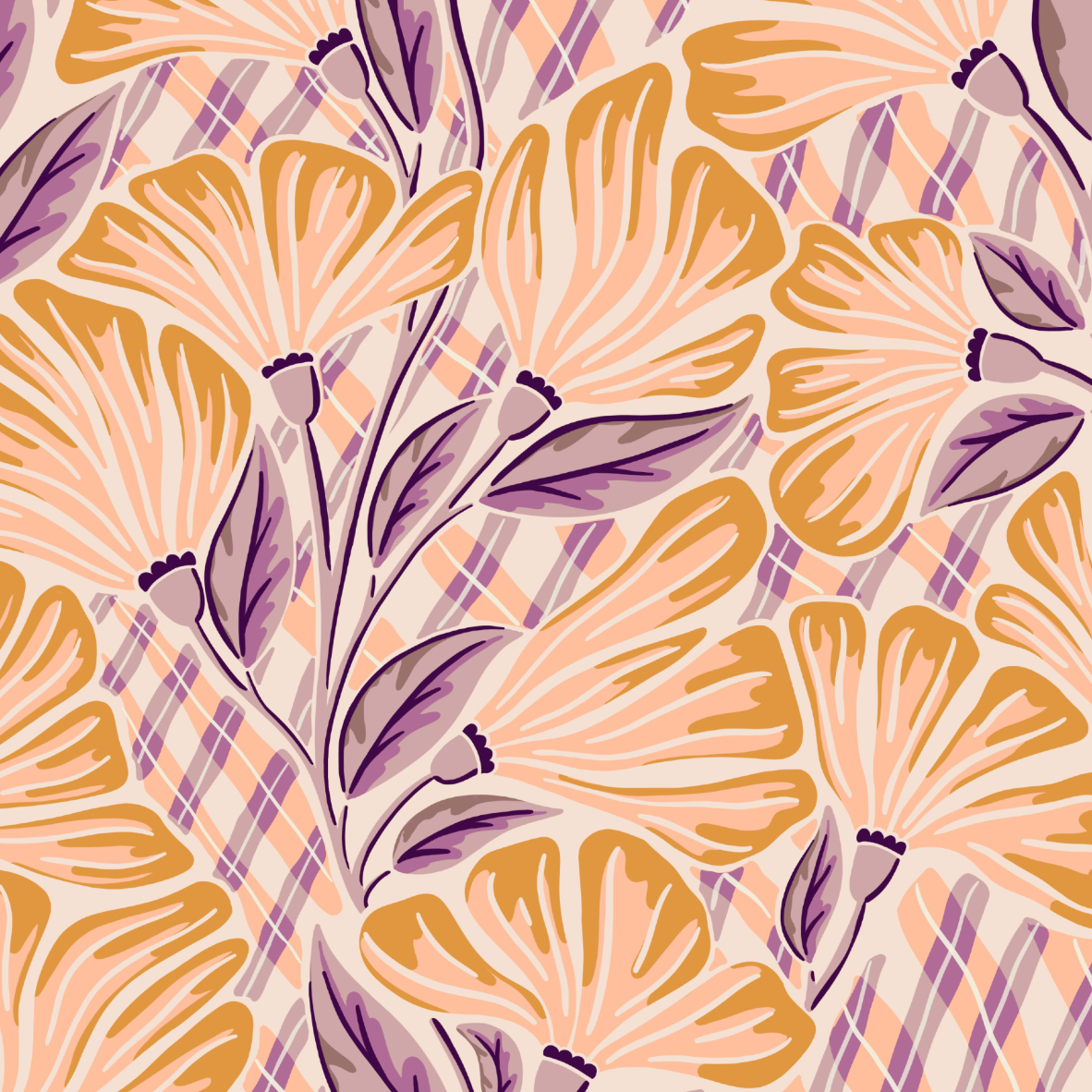 Organic fabric - Sonnenwende Blumenkaro yellow