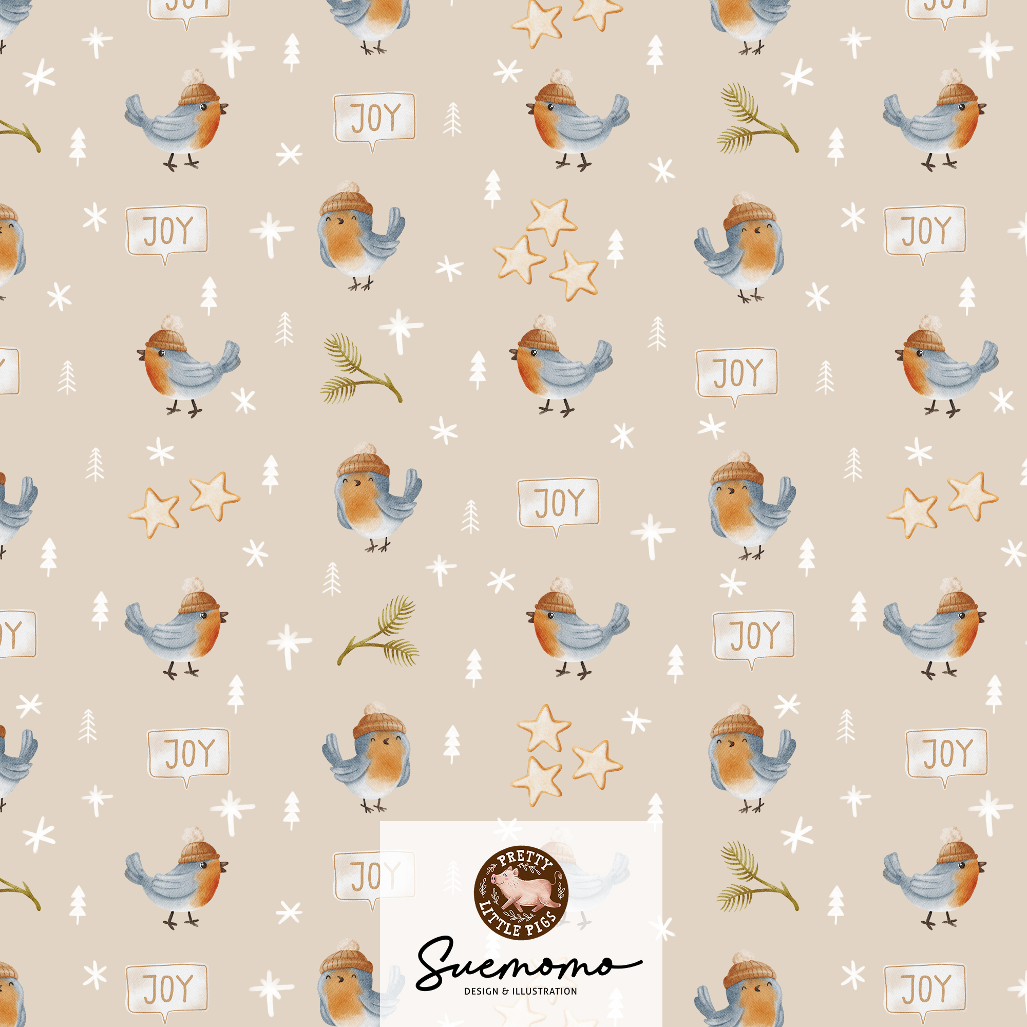 Bio Canvas Stoff - Fröhliche Vögel - PrettyLittlePigs, Tiere, beige, 100% Bio-Baumwolle Bio Canvas Stoff - Fröhliche Vögel - PrettyLittlePigs, Tiere, beige, 100% Bio-Baumwolle