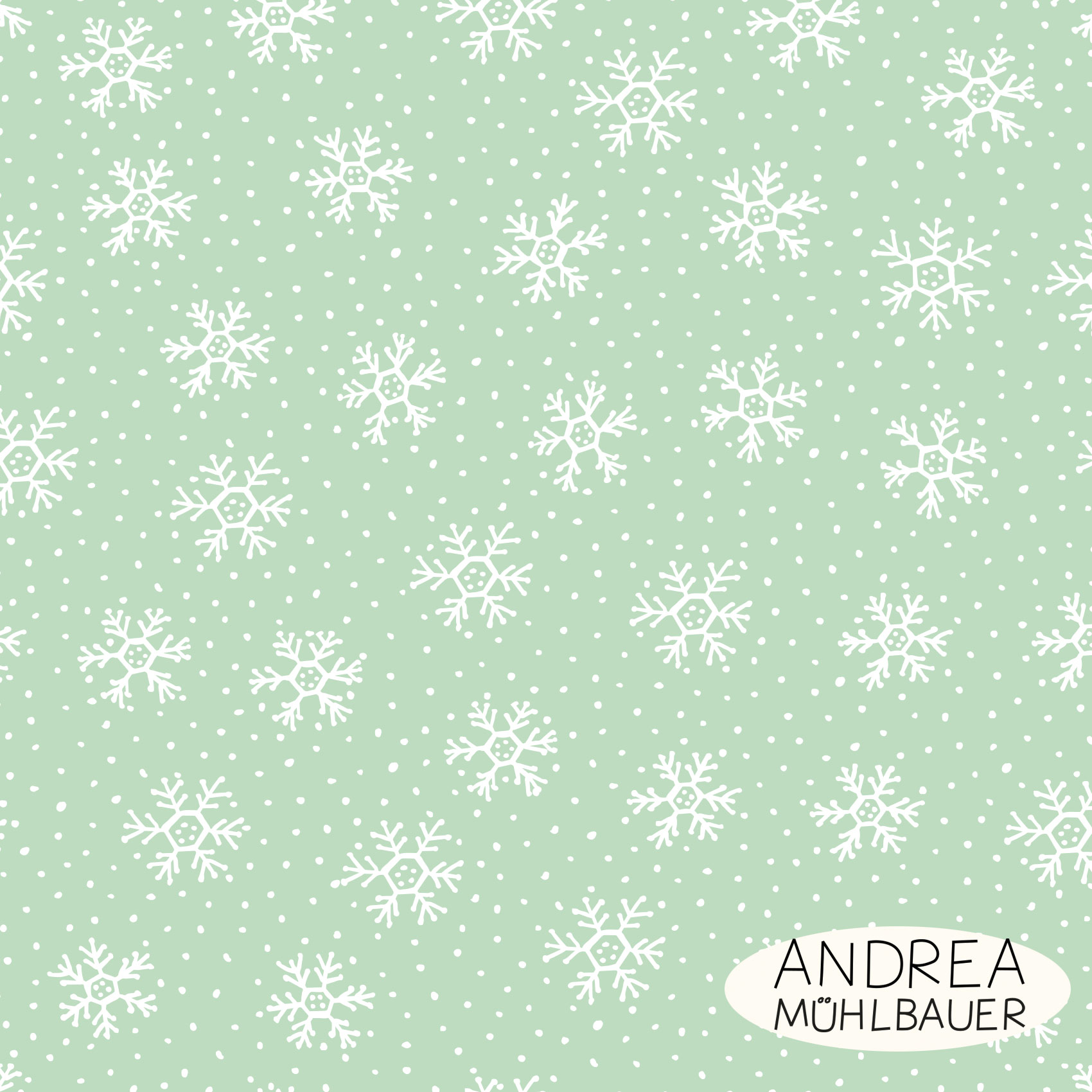 Bio Webware Stoff  - Winterflocken Seaglass - AndreaMuehlbauer, Winter, grün, 100% Bio-Baumwolle