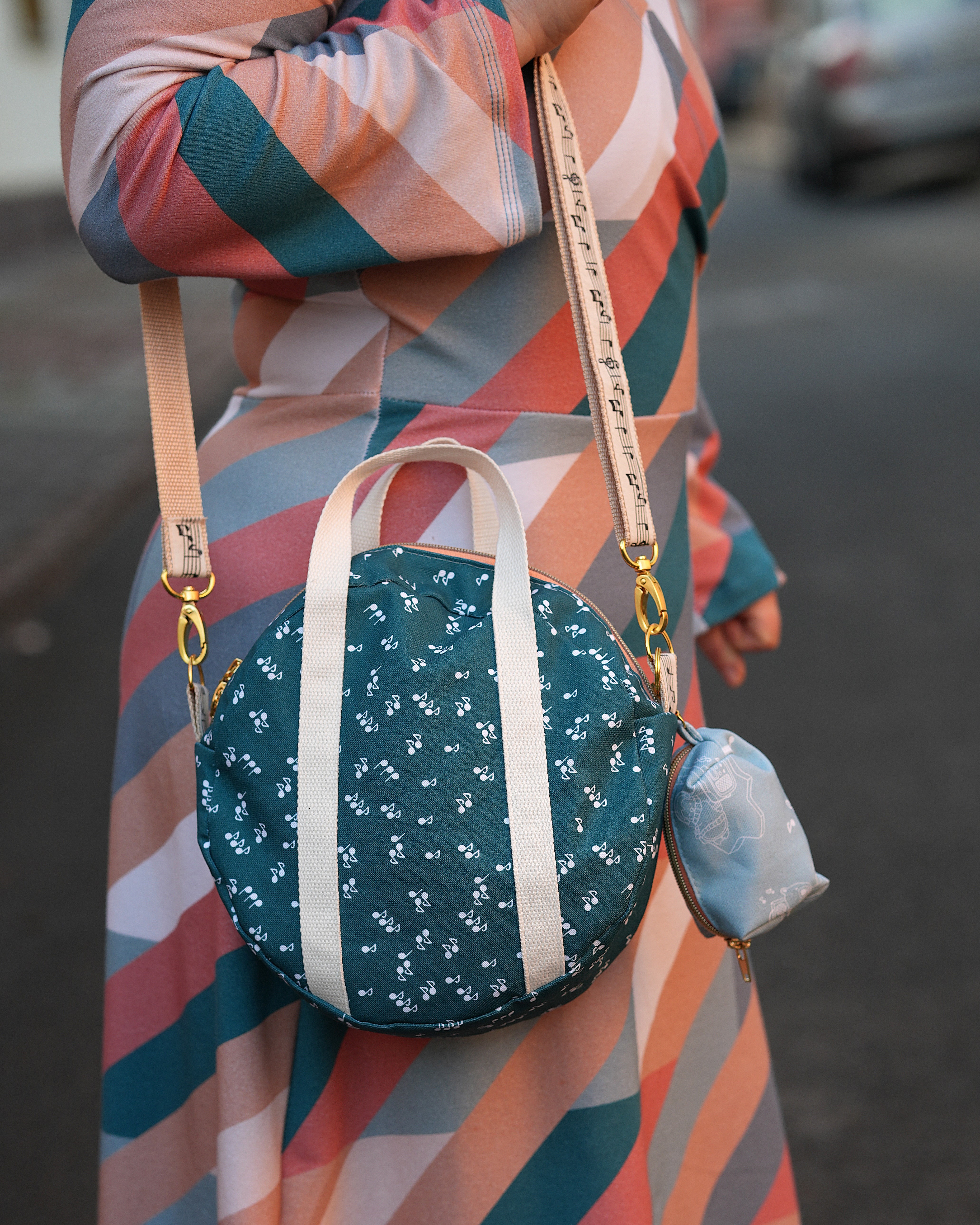 Organic Fabric - Retro Notes petrol