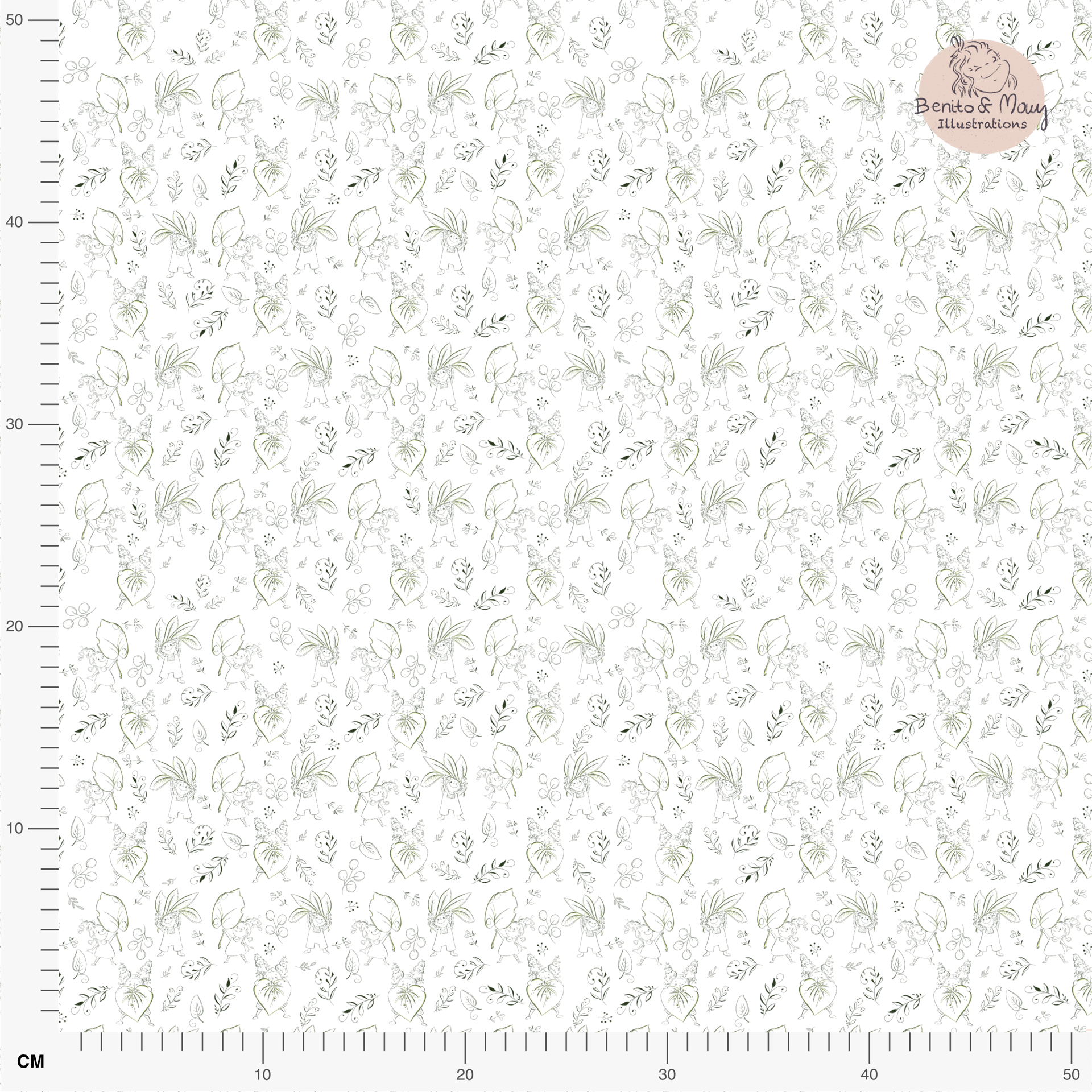 Organic fabric  -  Botanical Fairytale Sketch white, small