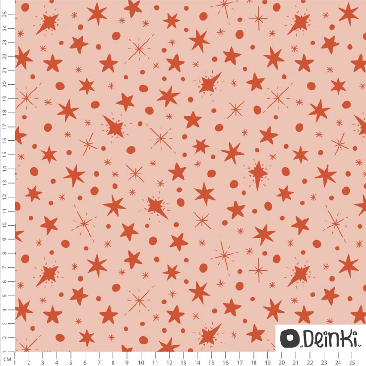 Bio Stoff  - Sternenhimmel Rosa Rot - Deinki, rosa, Weihnachten, Sterne