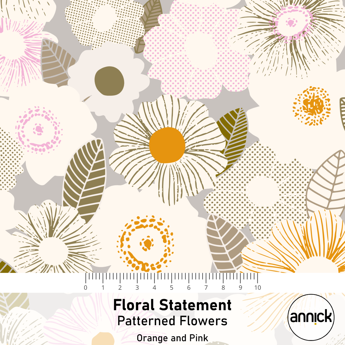 Bio Stoff - Floral Statement Patterned Flowers orange, pink