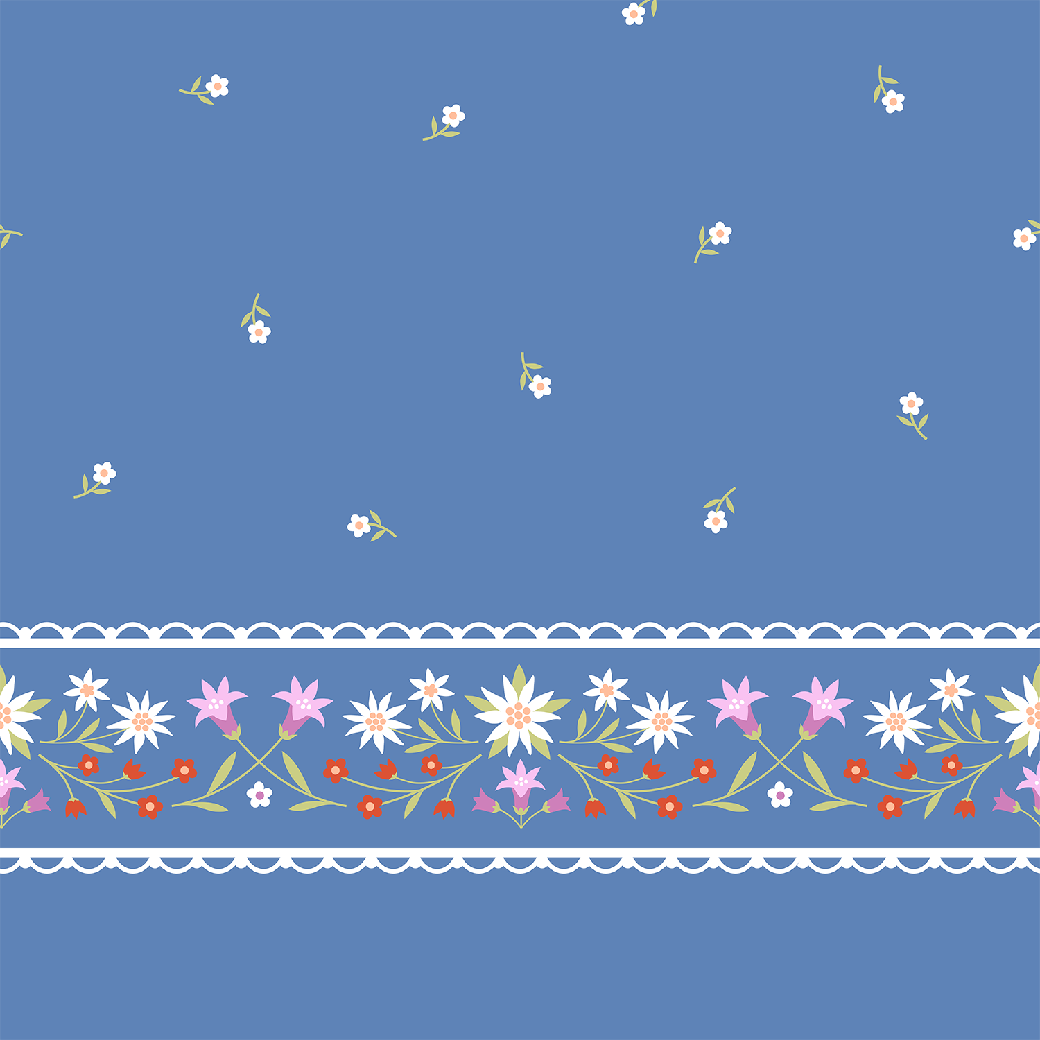 Organic fabric  -  Edelweiss und Enzian Bordüre blue