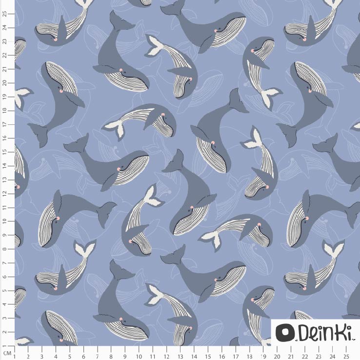 Bio Webware Stoff - Süße Wale - Deinki, blau, Maritim, Tiere, 100% Bio-Baumwolle Bio Webware Stoff - Süße Wale - Deinki, blau, Maritim, Tiere, 100% Bio-Baumwolle