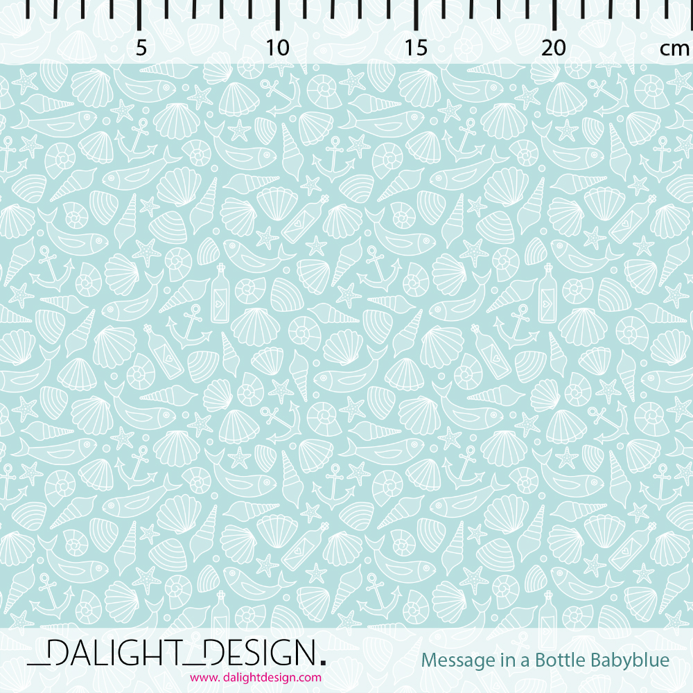 Bio Webware Stoff  -  Message in a Bottle Baby Blue  - DalightDesign, blau, Maritim, Fantasy, 100% Bio-Baumwolle
