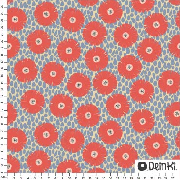 Graphische Blumen rot blau, Webware Graphische Blumen rot blau, Webware