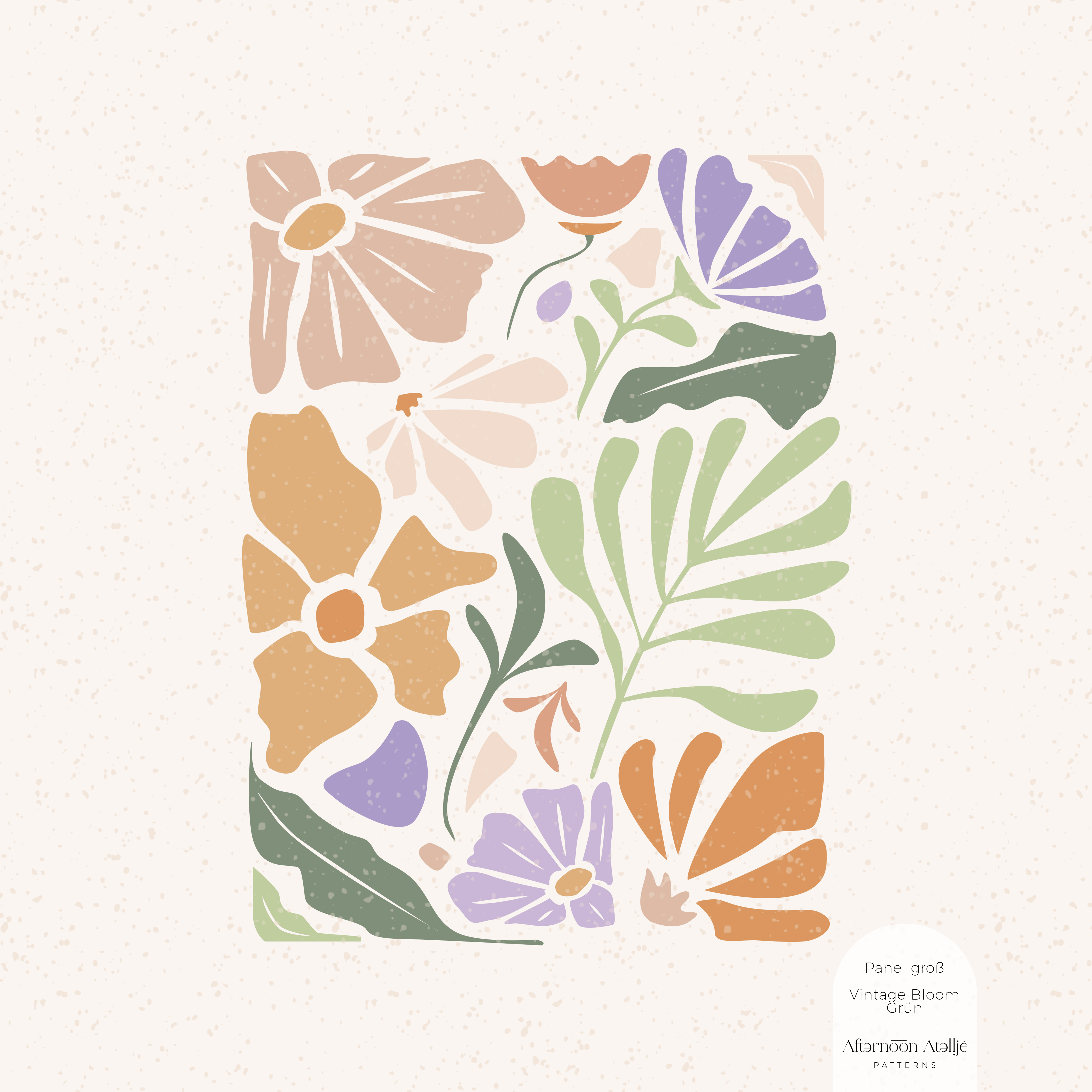 Bio Summersweat Stoff  -  1,0 m Panel Vintage Bloom Grün - AfternoonAtellje, grün, Floral & Blumen, Abstract, Breite 150 cm