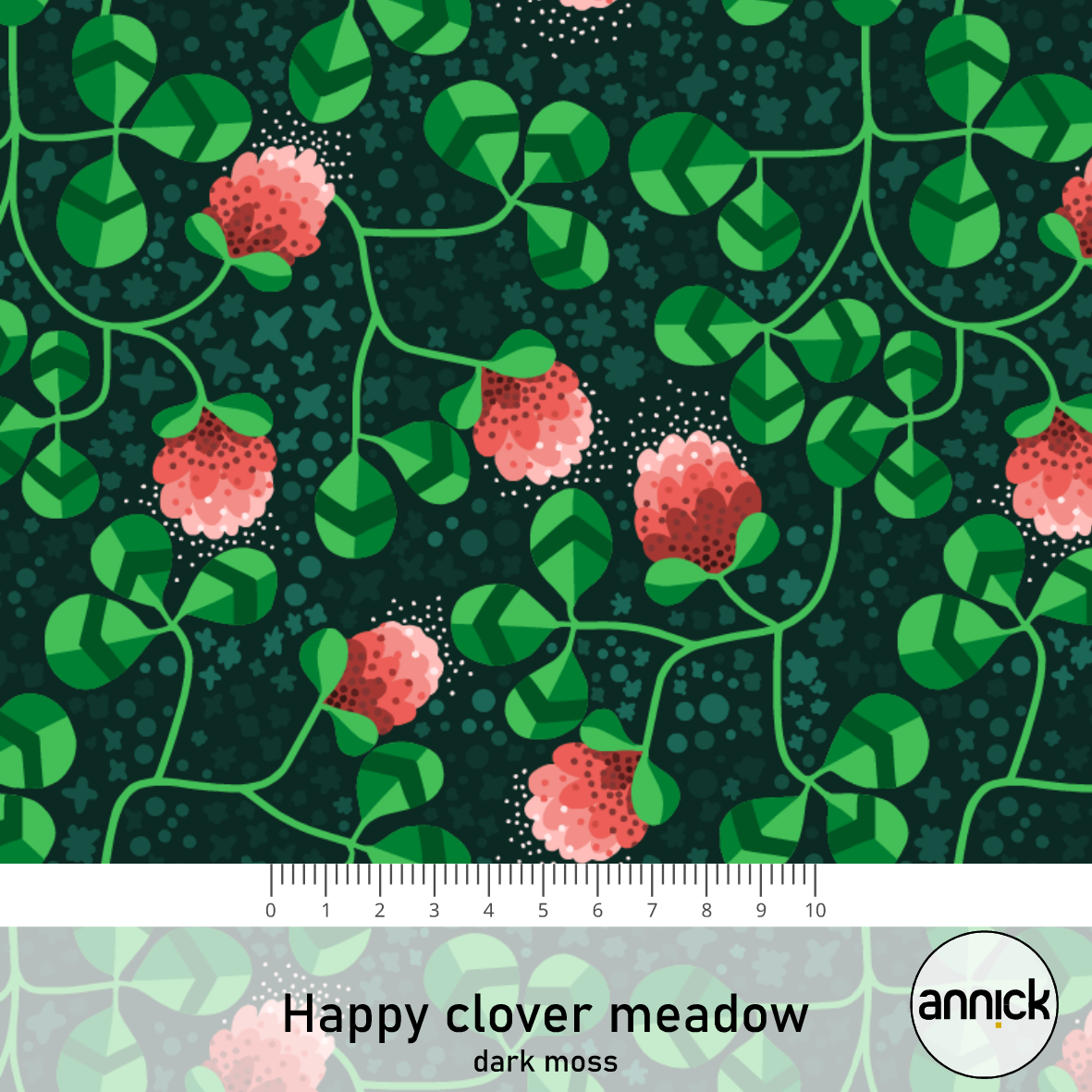 Bio Stoff  - Happy Clover Meadow Dark Moss - Annick, schwarz, Floral & Blumen