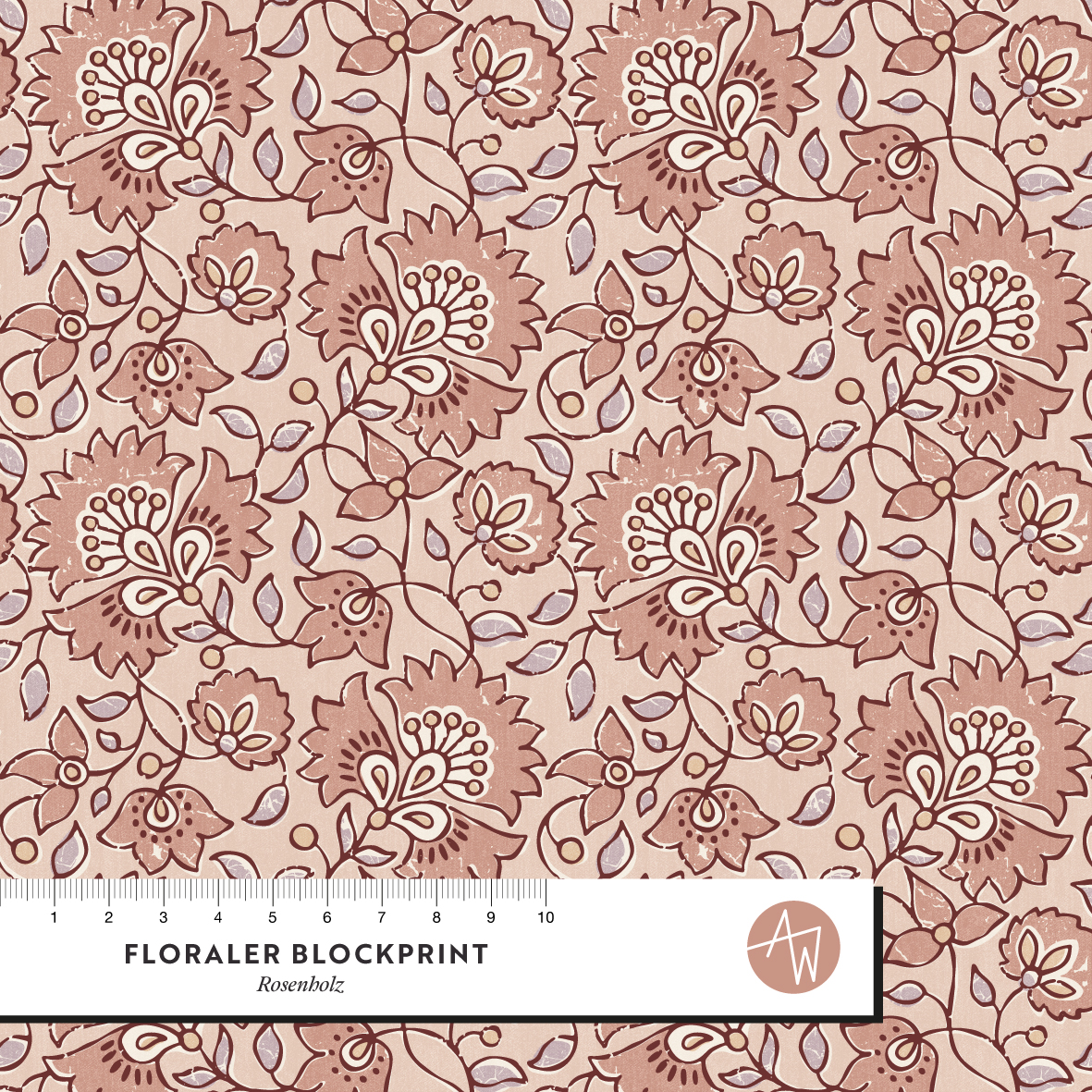Bio Fabric - Floral Blockprint Rosewood by Alexandra Weise in beige