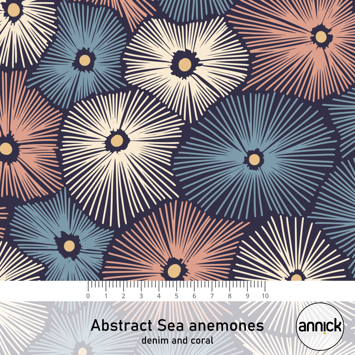 Bio Stoff - Abstract Sea Anemones Brass And Petrol by Annick in turquoise