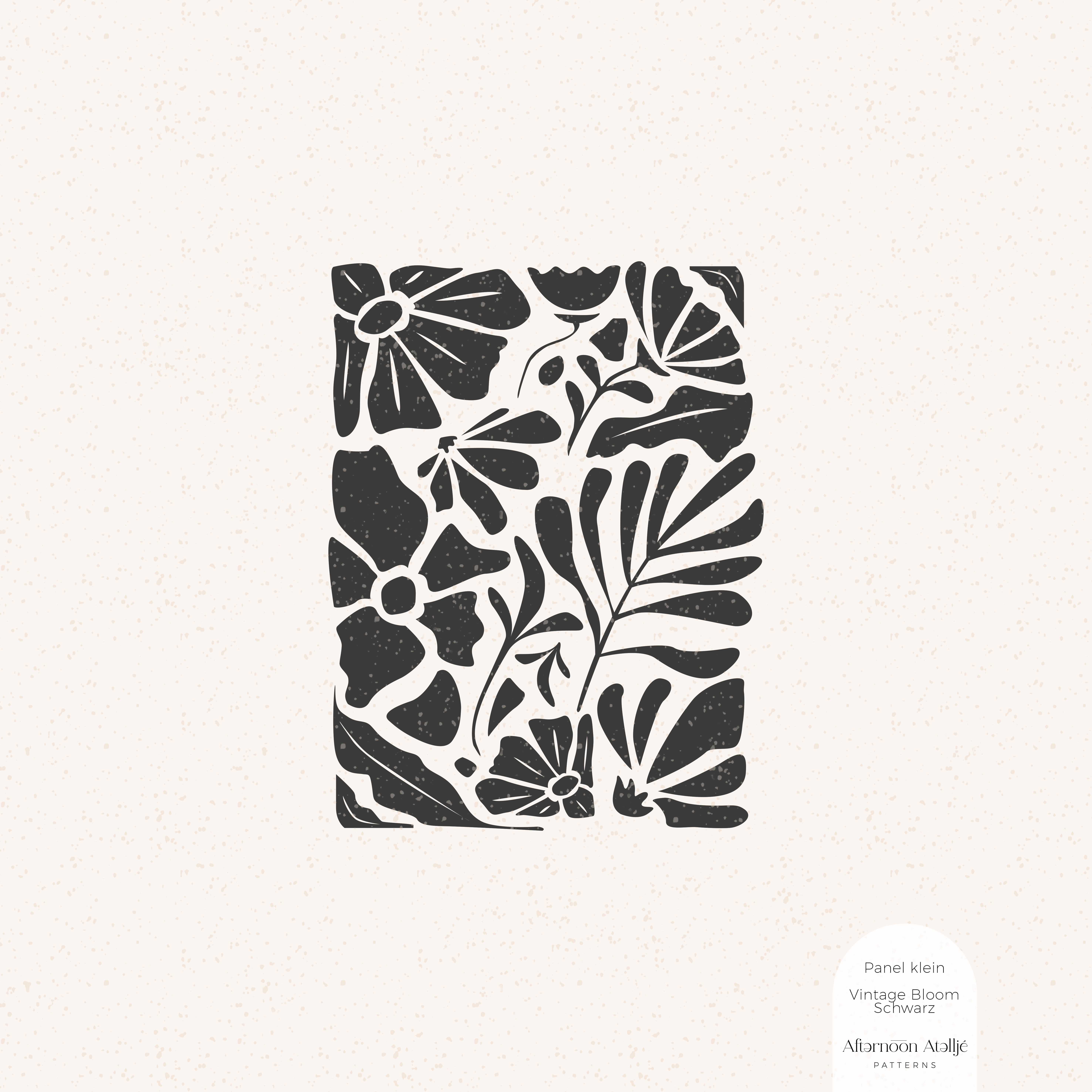 Bio Summersweat Stoff  - 50 cm Panel Vintage Bloom Schwarz - AfternoonAtellje, creme, Floral & Blumen, Abstract, Breite 150 cm
