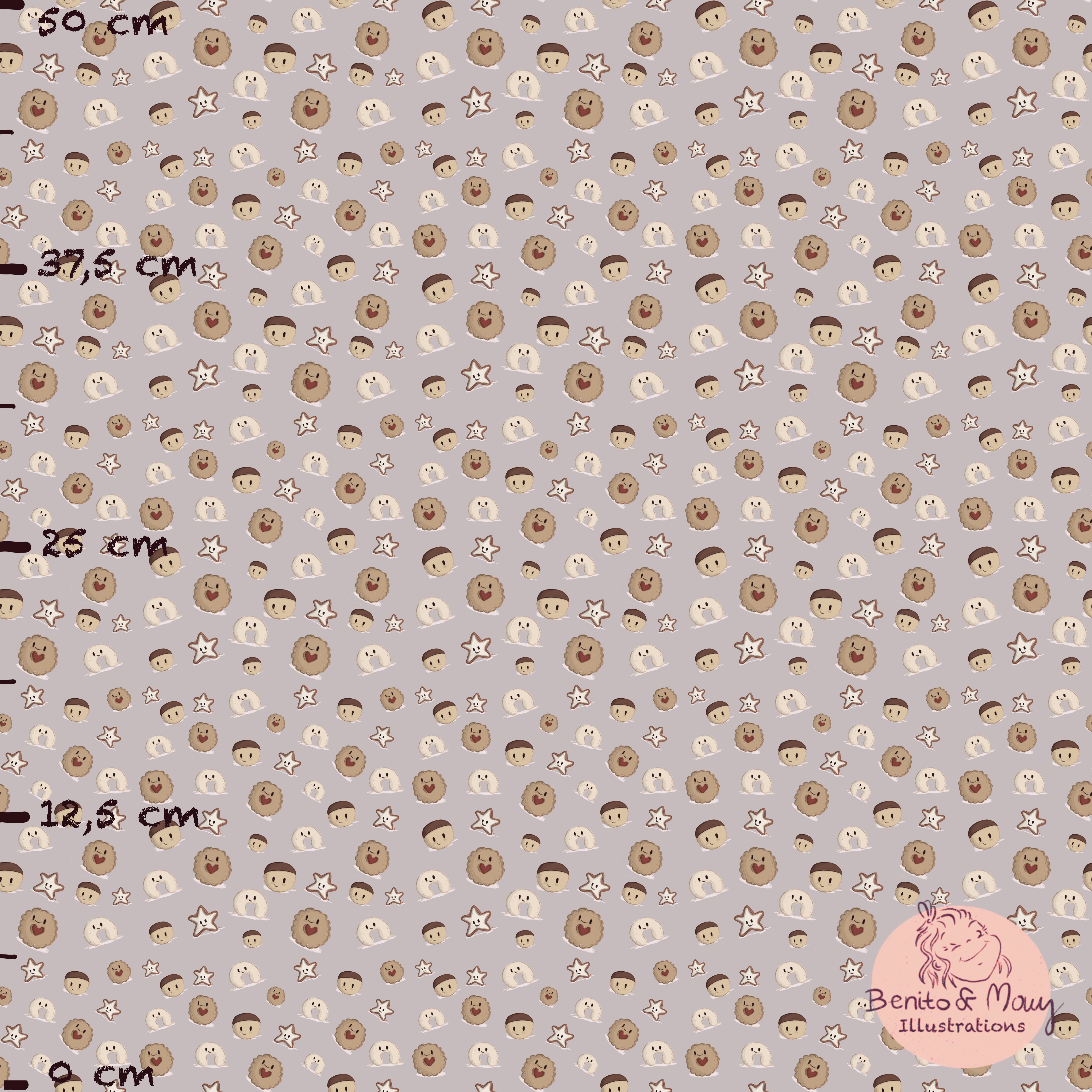 Bio Summersweat Stoff - Yeah Cookies Mauve Klein - BenitoUndMausIllustrations, Weihnachten, lila, Breite 150 cm Bio Summersweat Stoff - Yeah Cookies Mauve Klein - BenitoUndMausIllustrations, Weihnachten, lila, Breite 150 cm