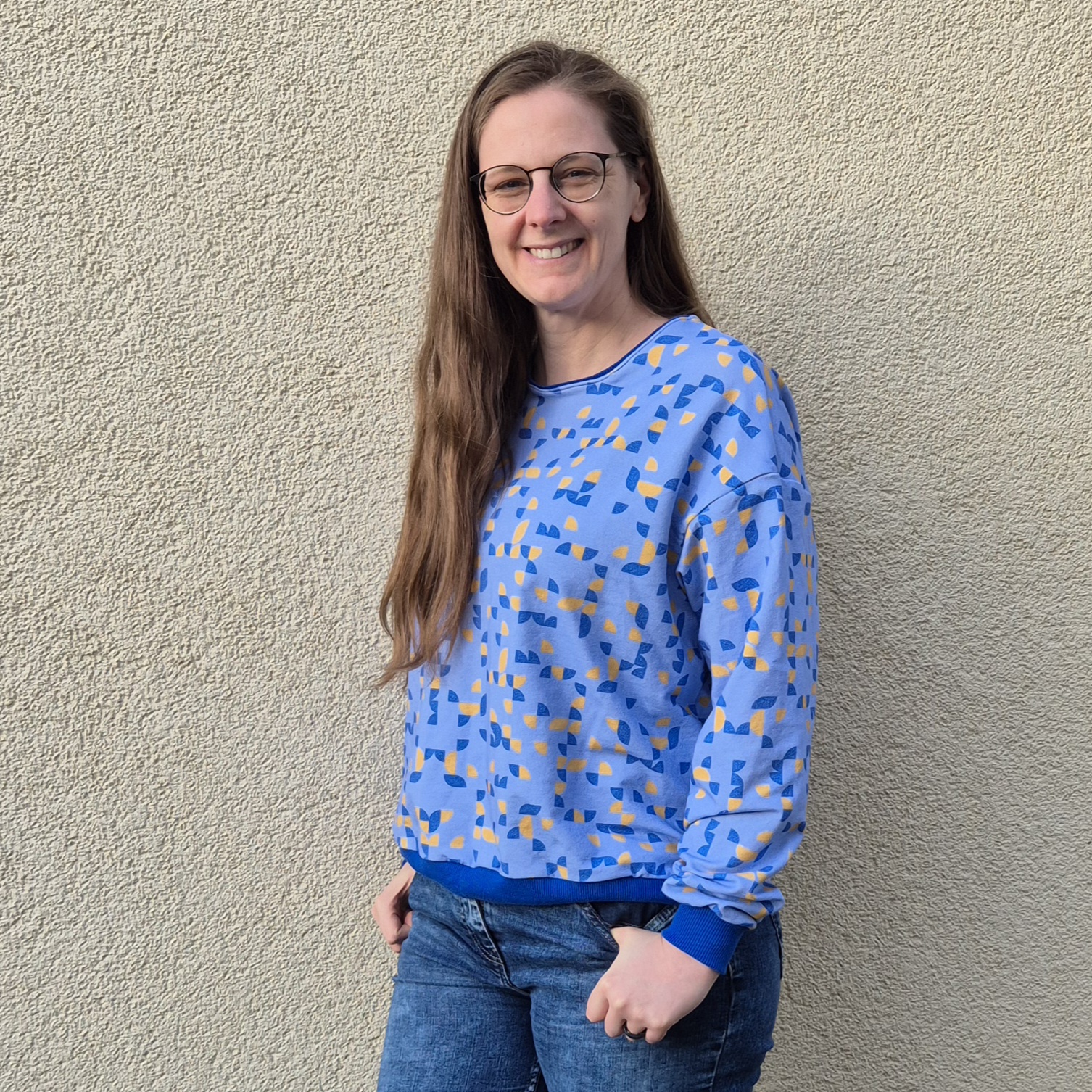 Organic Fabric - Geo Flight Muster blue-yellow, small