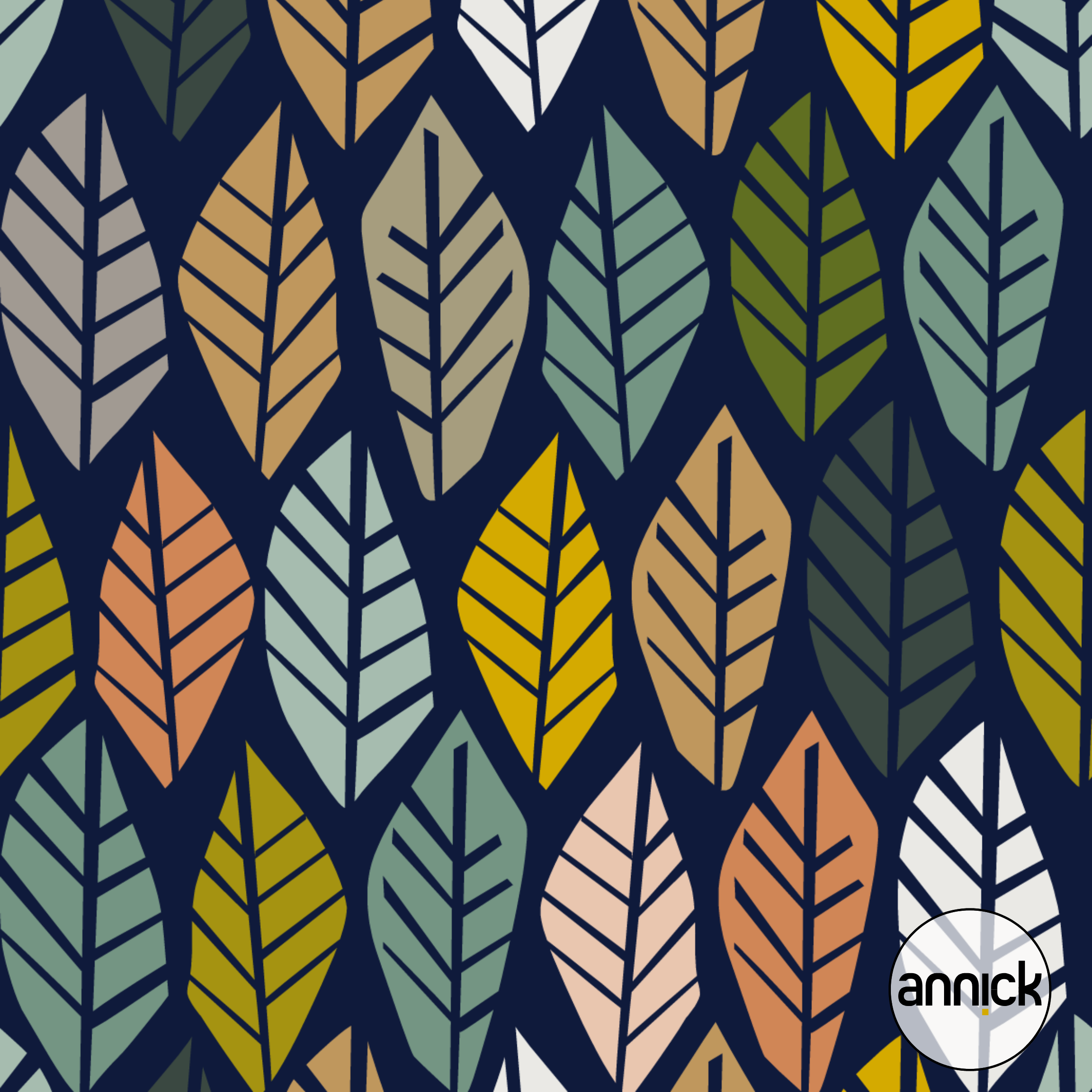 Bio Summersweat Stoff - Nordic Leaves Dark Blue - Annick, Blätter & Ranken, Herbst, braun, blau, Breite 150 cm Bio Summersweat Stoff - Nordic Leaves Dark Blue - Annick, Blätter & Ranken, Herbst, braun, blau, Breite 150 cm