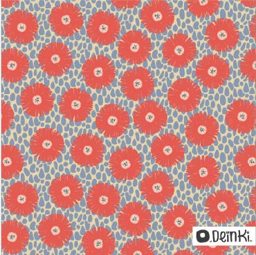 Graphische Blumen rot blau, Webware Graphische Blumen rot blau, Webware