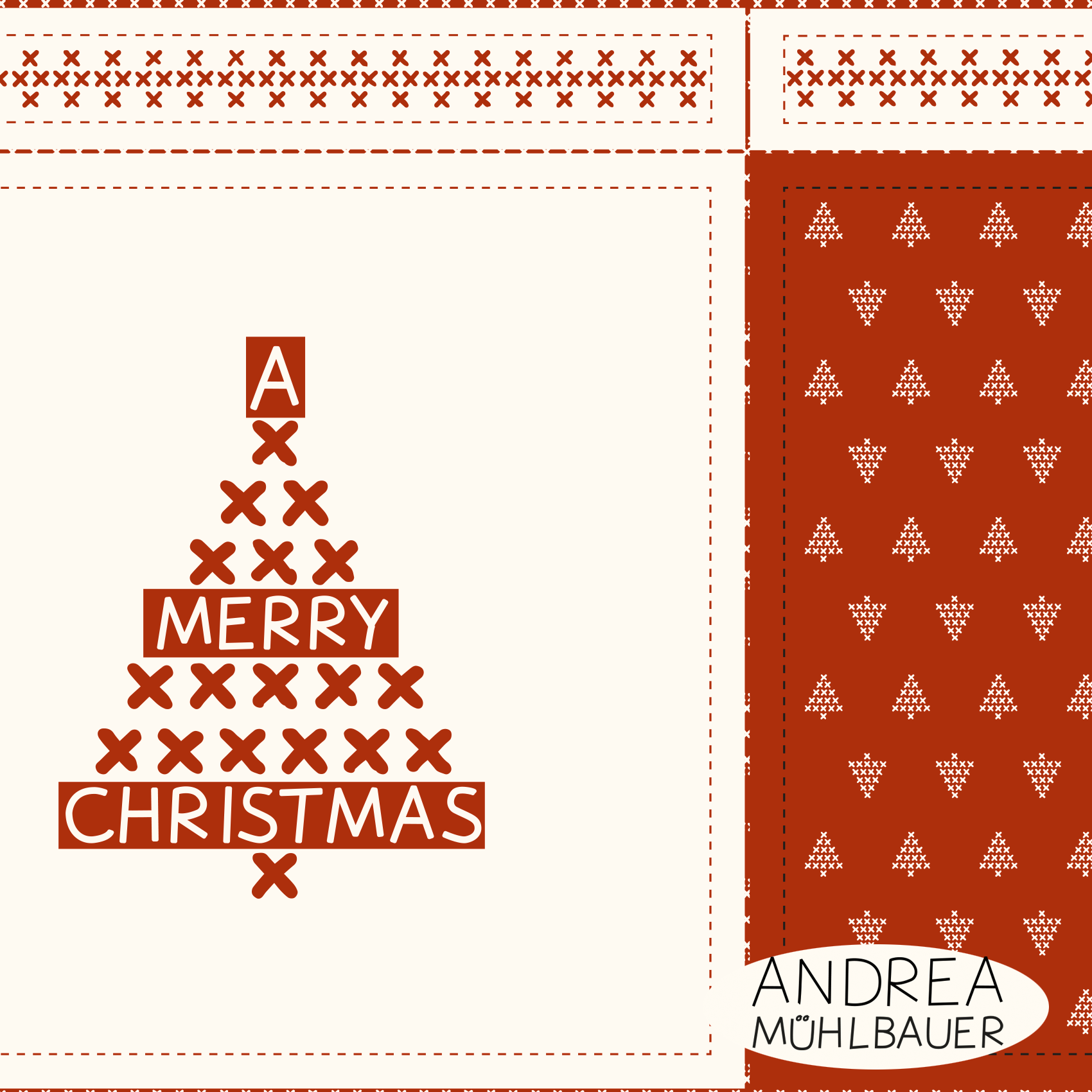 Bio Stoff - 50 cm Panel Geschenketasche Rot Kreuzstich von Andrea Muehlbauer in rot