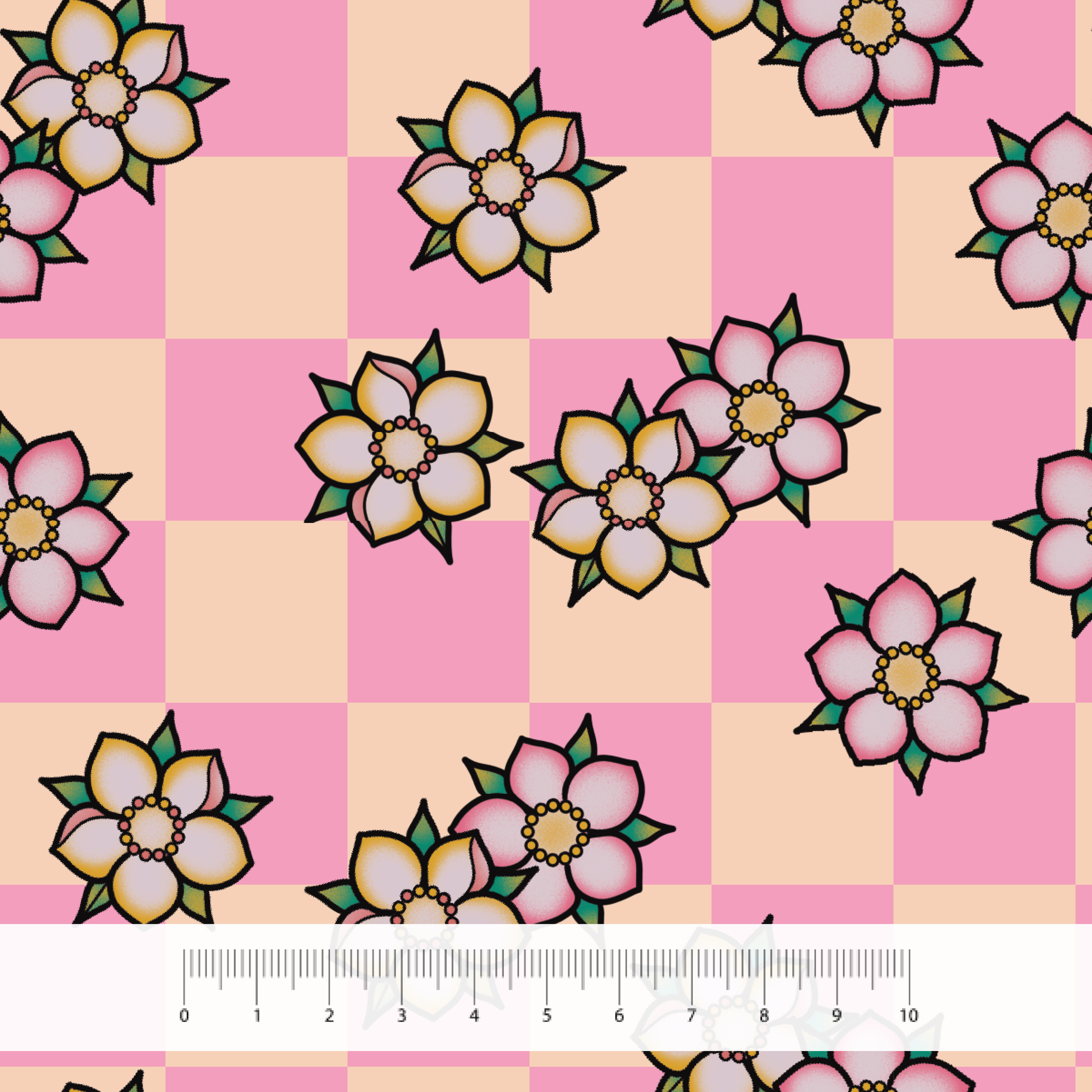 Bio Summersweat Stoff  - Blossom Check Pink - AmesDefinitelyOdd, rosa, kariert, Floral & Blumen Breite 150 cm
