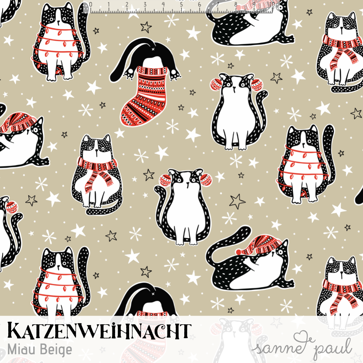 Bio Fabric - Cat Christmas Meow beige