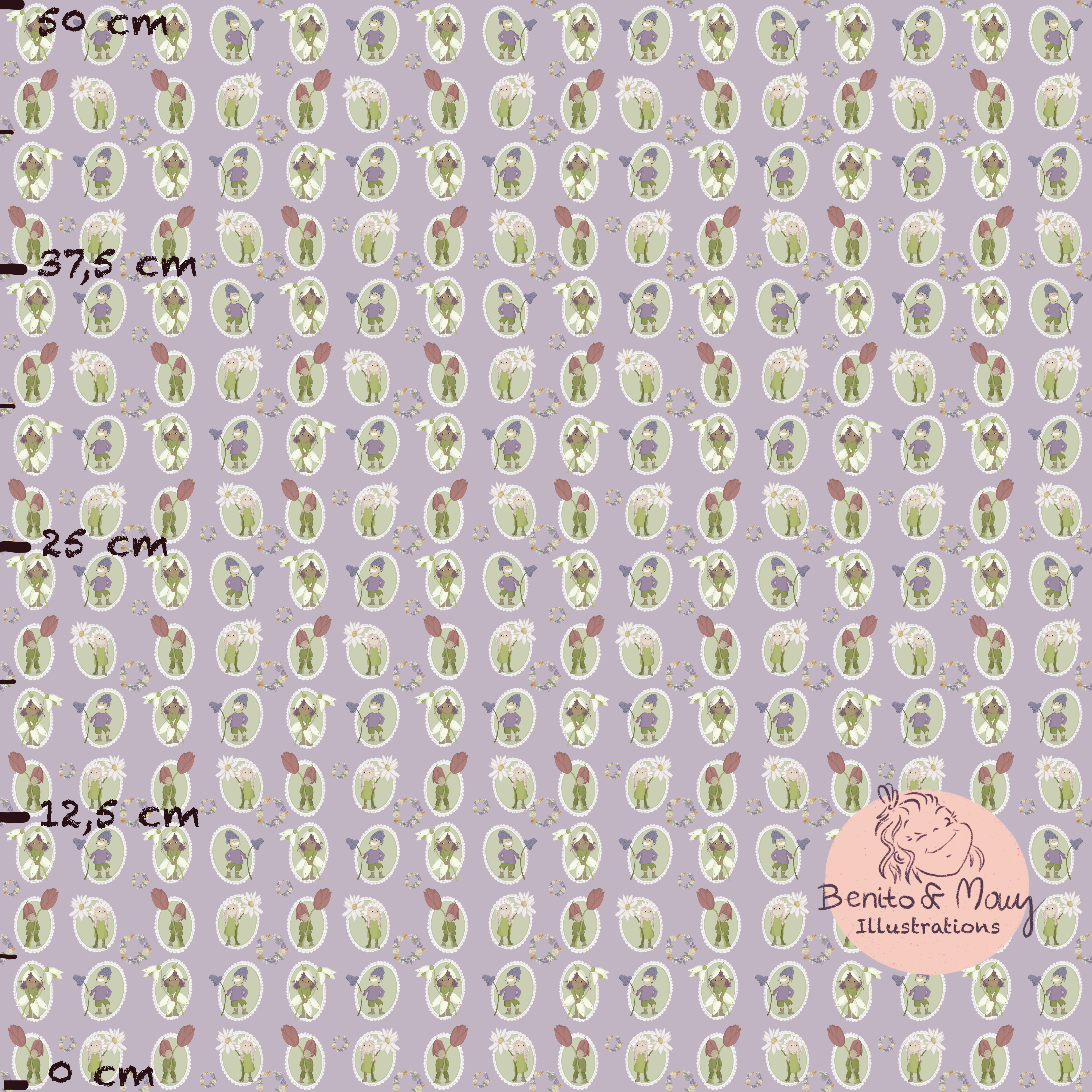 Bio Stoff  - Spring Magic Lila Klein - BenitoUndMausIllustration, lila, Floral & Blumen