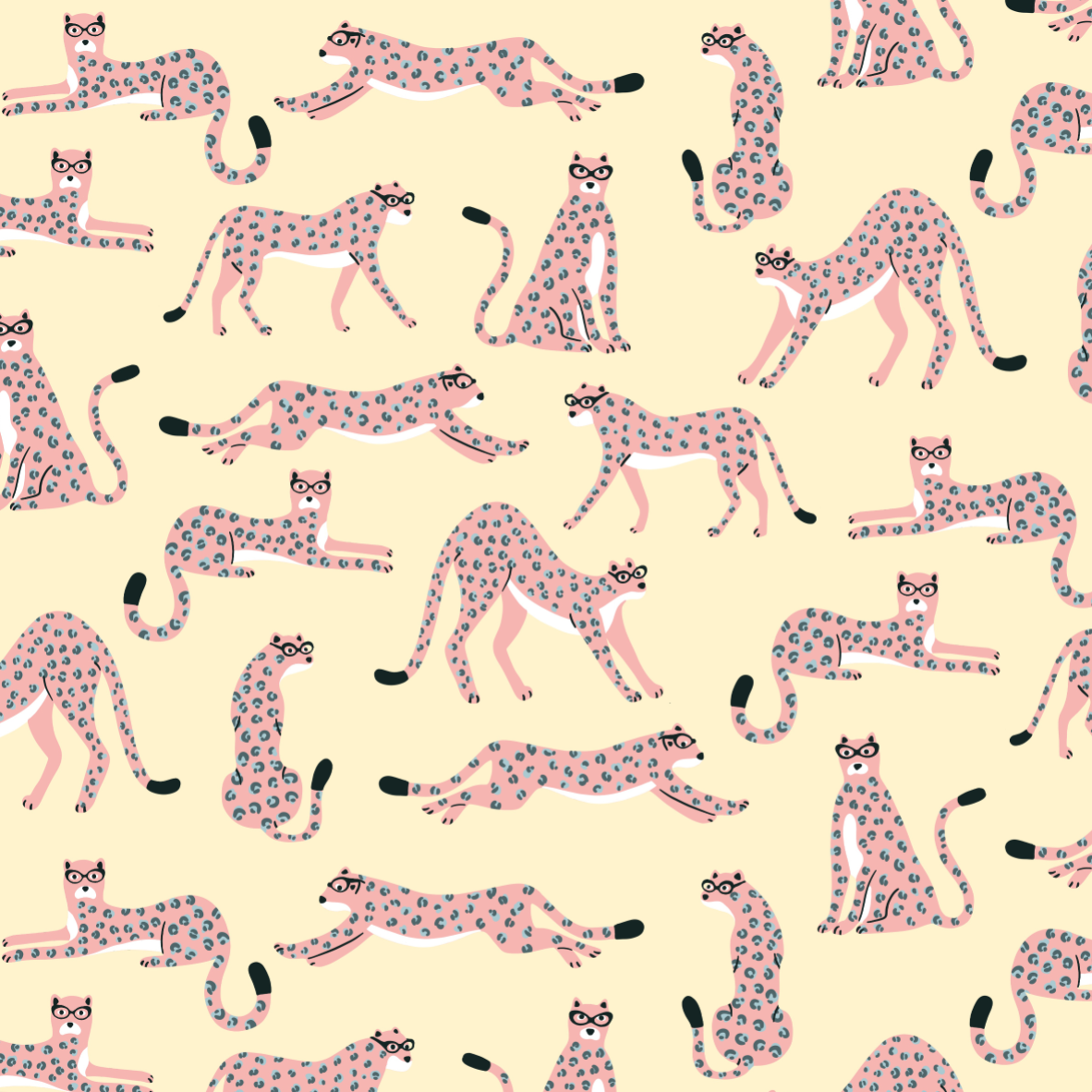 Organic fabric - Safari Luxe Geparden mit Brille pink