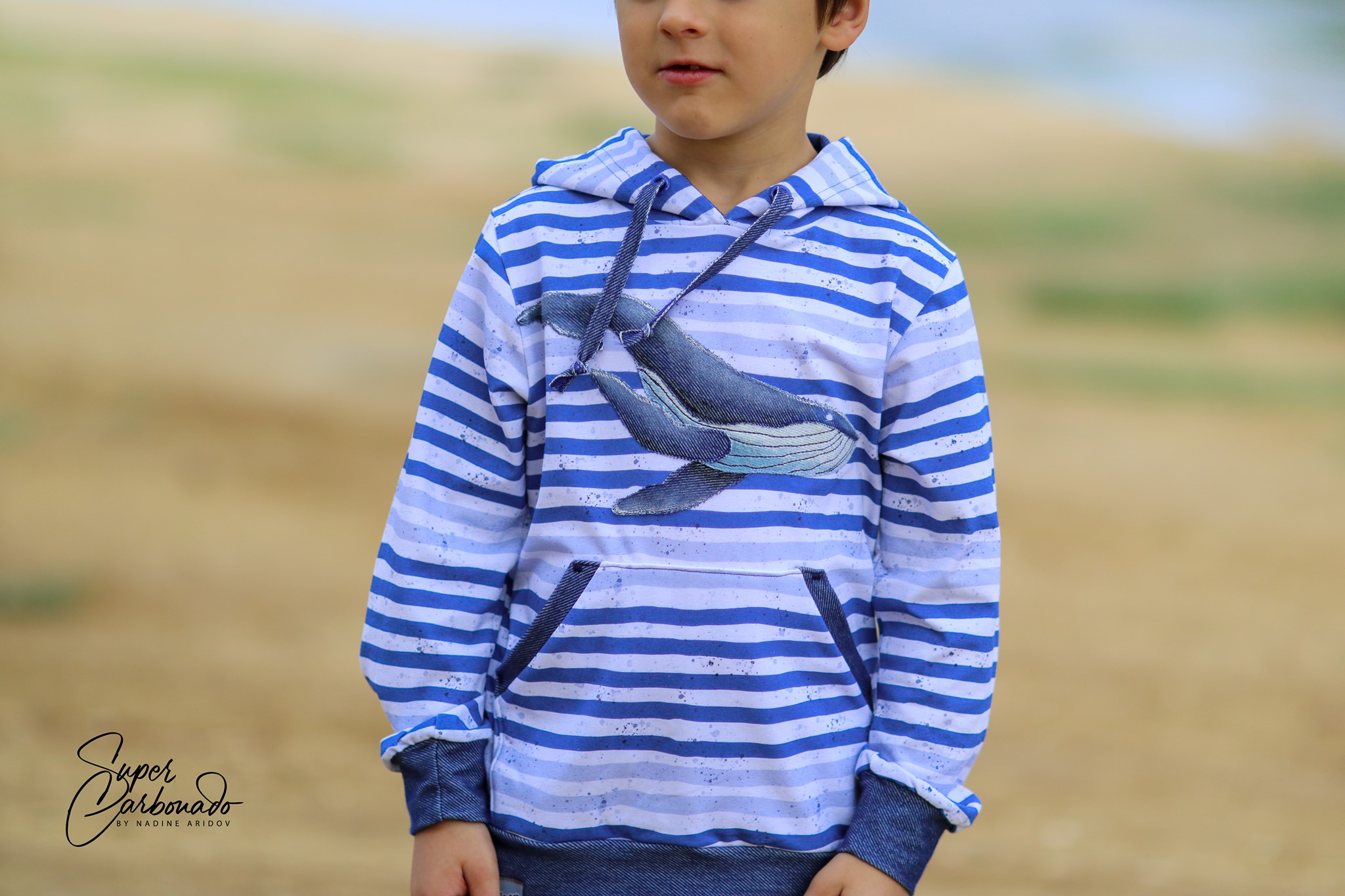 Bio Jersey Stoff  -  Whales Stripe  - Enemenemeins, Sommer, Streifen, blau, Frühling, weiß, Maritim, Breite 150 cm
