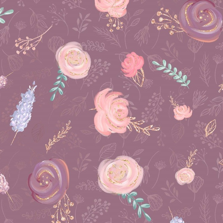 Bio Stoff  -  Ballerina Blüten  - LilleSelection, Blätter & Ranken, Floral & Blumen, bordeaux, Herbst
