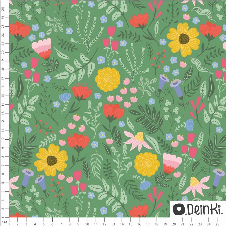 Bio Stoff  - Blühender Garten Grün bunt  - Deinki, grün, Floral & Blumen
