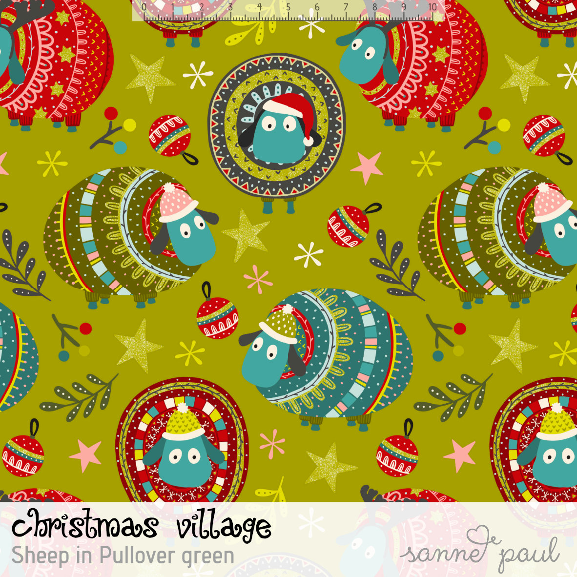 Bio Stoff  - Christmas Village Sheep in  Pullover green - SannePaul, Winter, Weihnachten, grün
