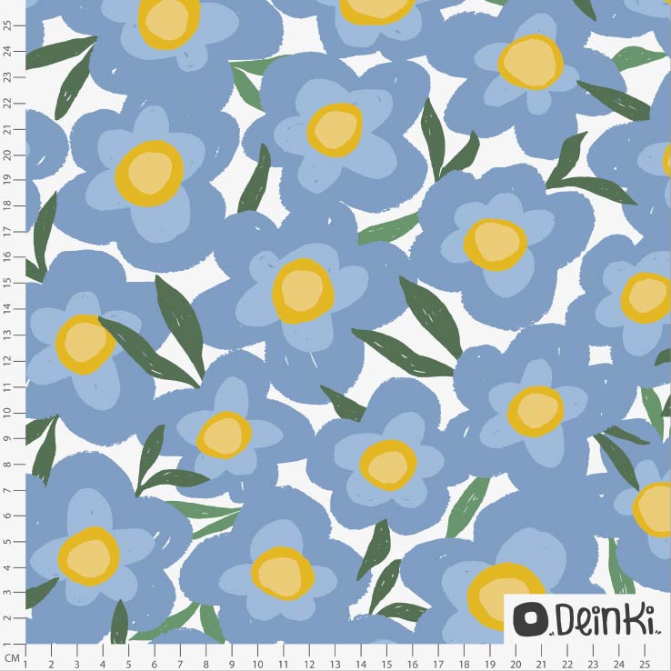 Bio Summersweat Stoff  - Bold Flowers Hellblau Weiss - Deinki, rosa, Floral & Blumen Breite 150 cm