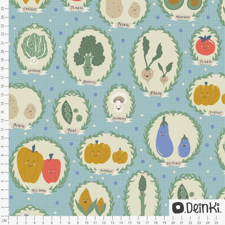 Bio Stoff - Veggies Hellblau von Deinki in blau