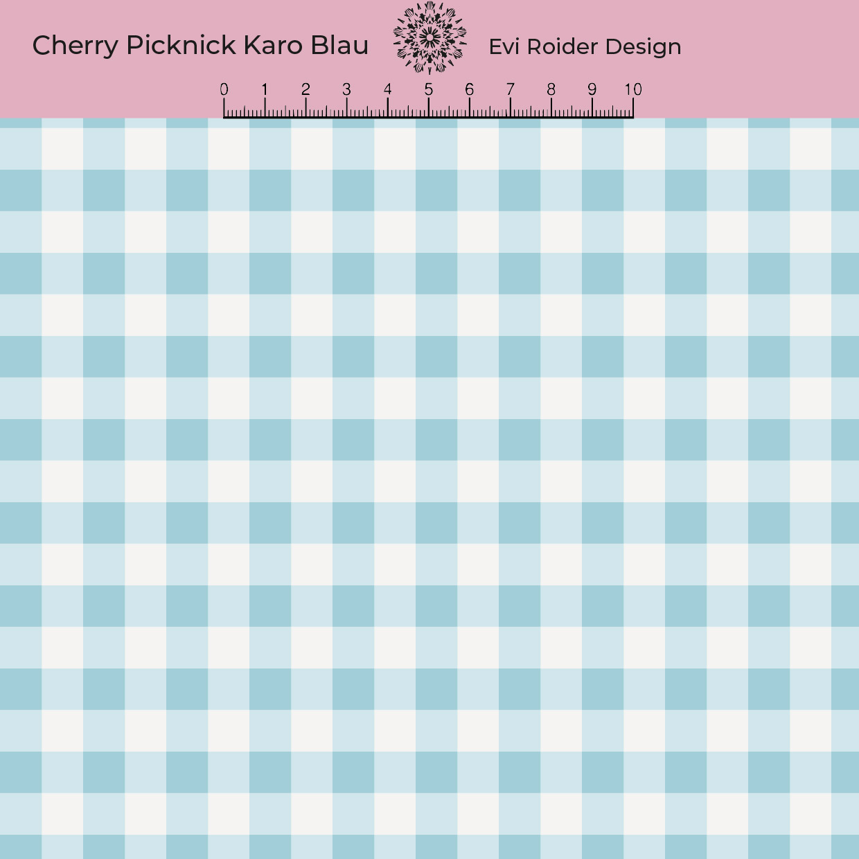 Organic Fabric - Cherry Picnic Checks Blue by Evi Roider in blue