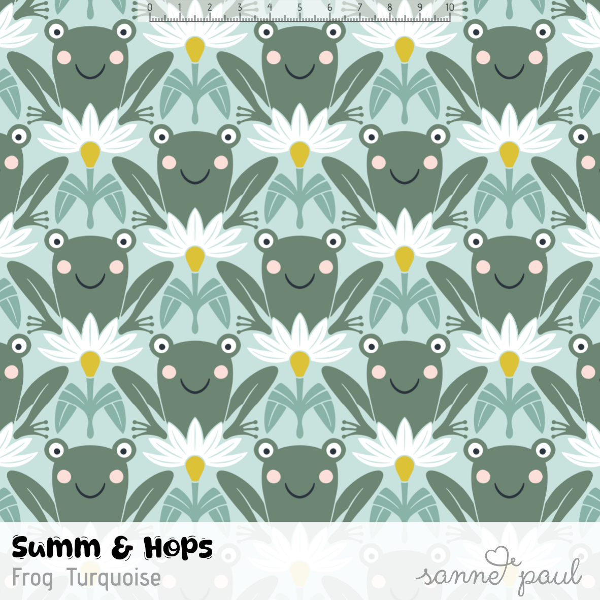 Bio Stoff - Summ And Hops Frog Turquoise von Sanne Paul in türkis