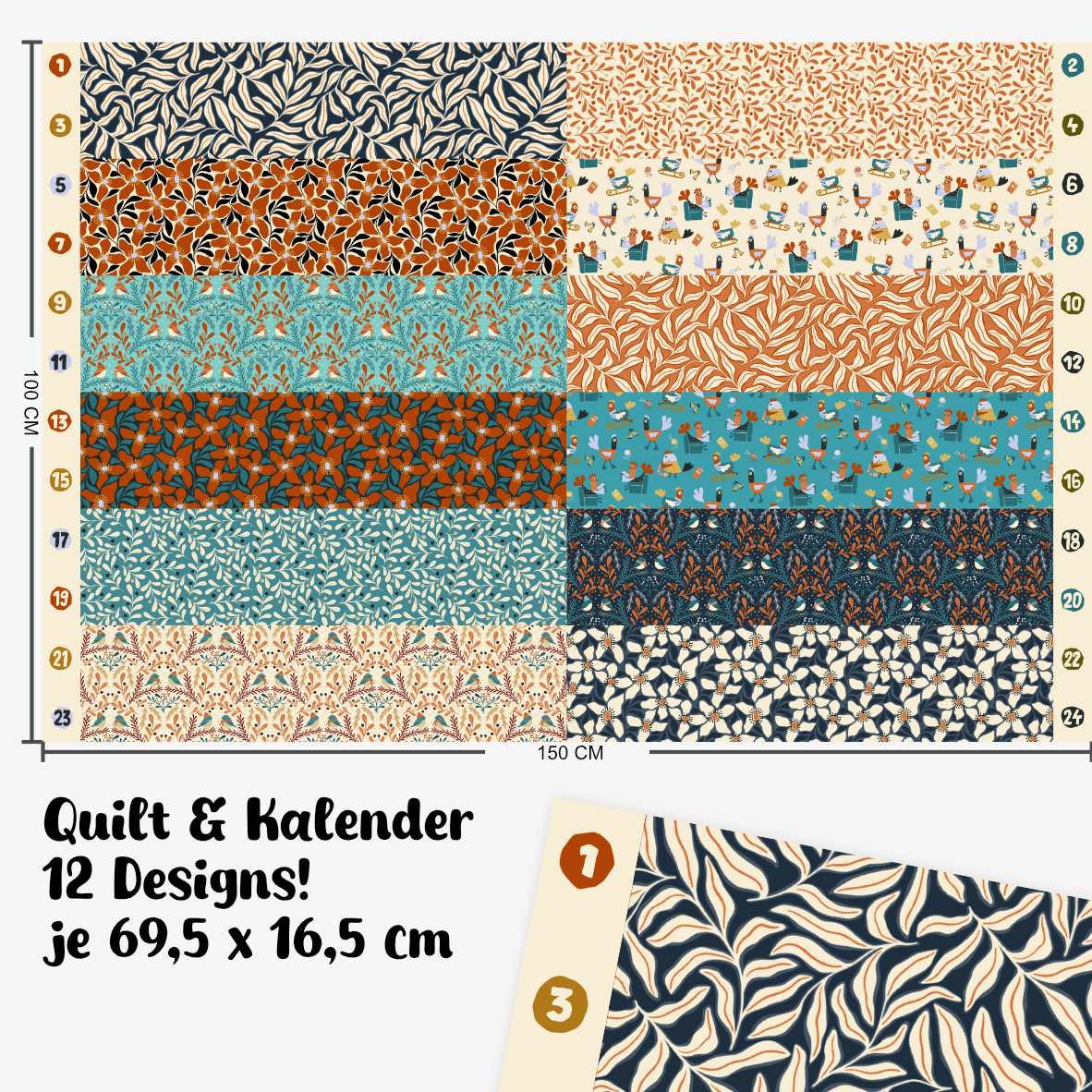 Bio Stoff - 1m Panel Wohlfühlwinter Quilt und Kalender