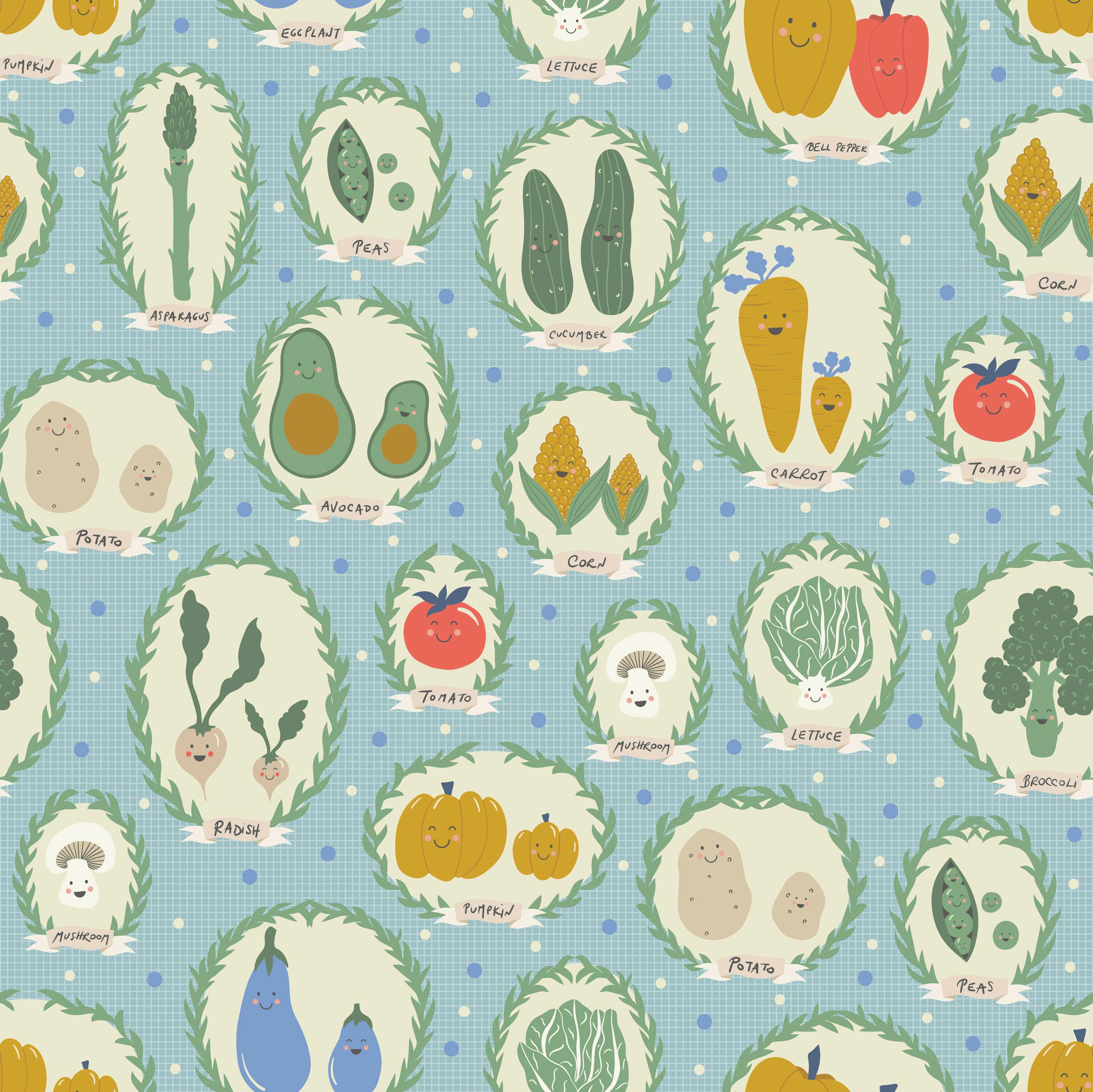 Bio Stoff - Veggies Hellblau von Deinki in blau Bio Stoff - Veggies Hellblau von Deinki in blau