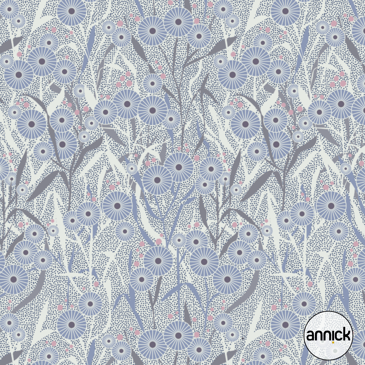 Bio Fabric - Japandi Flowers Dusty Blue by Annick in blue