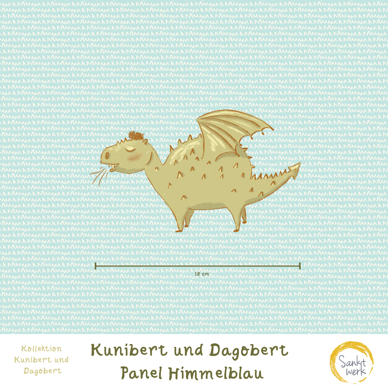 Bio Stoff  -  50 cm Panel Kunibert und Dagobert  - Sanktwerk, Fantasy, blau