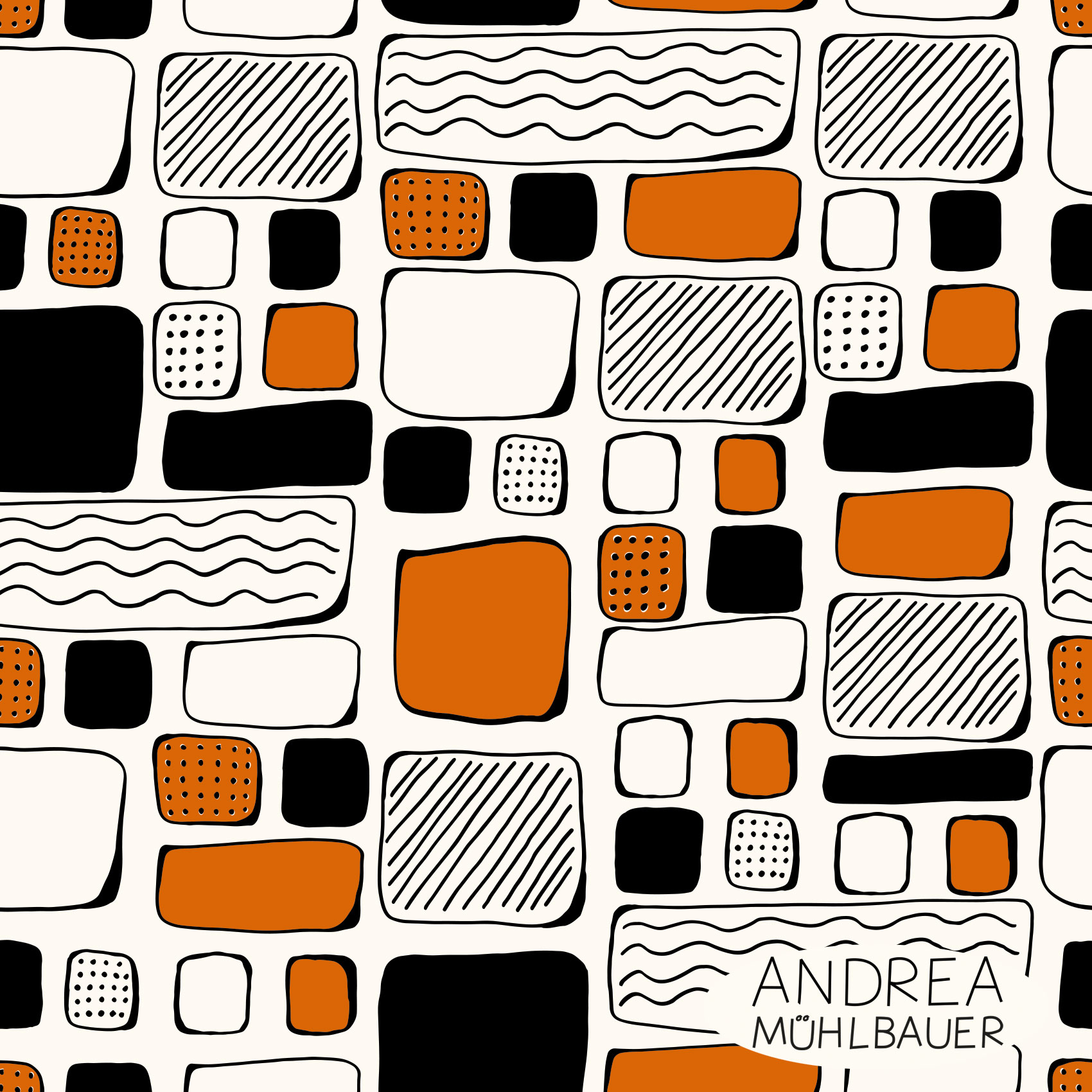 Bio Summersweat Stoff  - Handdrawn Squares Large Cream - AndreaMuehlbauer, creme, Geometrische Muster Breite 150 cm