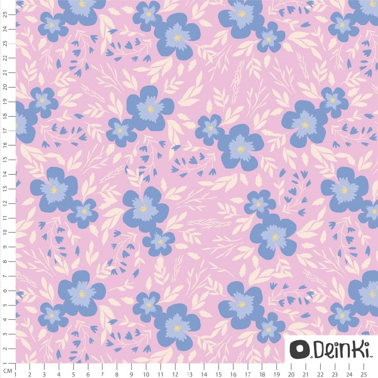 Bio Stoff  - Pastellblumen Eins Rosa Blau - Deinki, bunt, Blumen