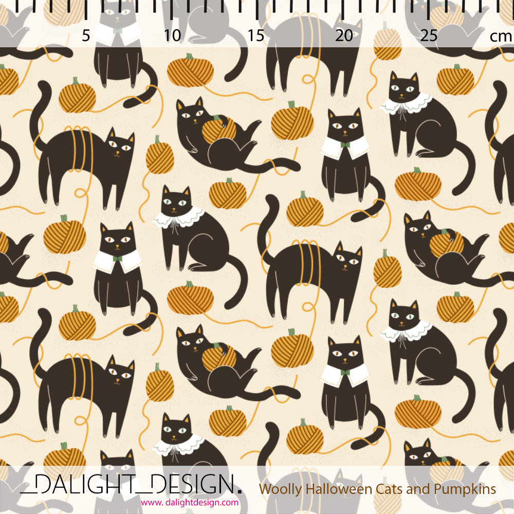 Bio Webware Stoff Woolly Halloween Cats and Pumpkins