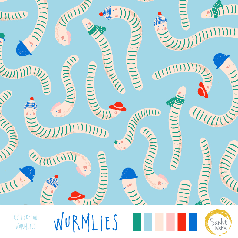 Bio Jersey Stoff - Wurmlies - Sanktwerk, Tiere, blau, Breite 150 cm Bio Jersey Stoff - Wurmlies - Sanktwerk, Tiere, blau, Breite 150 cm